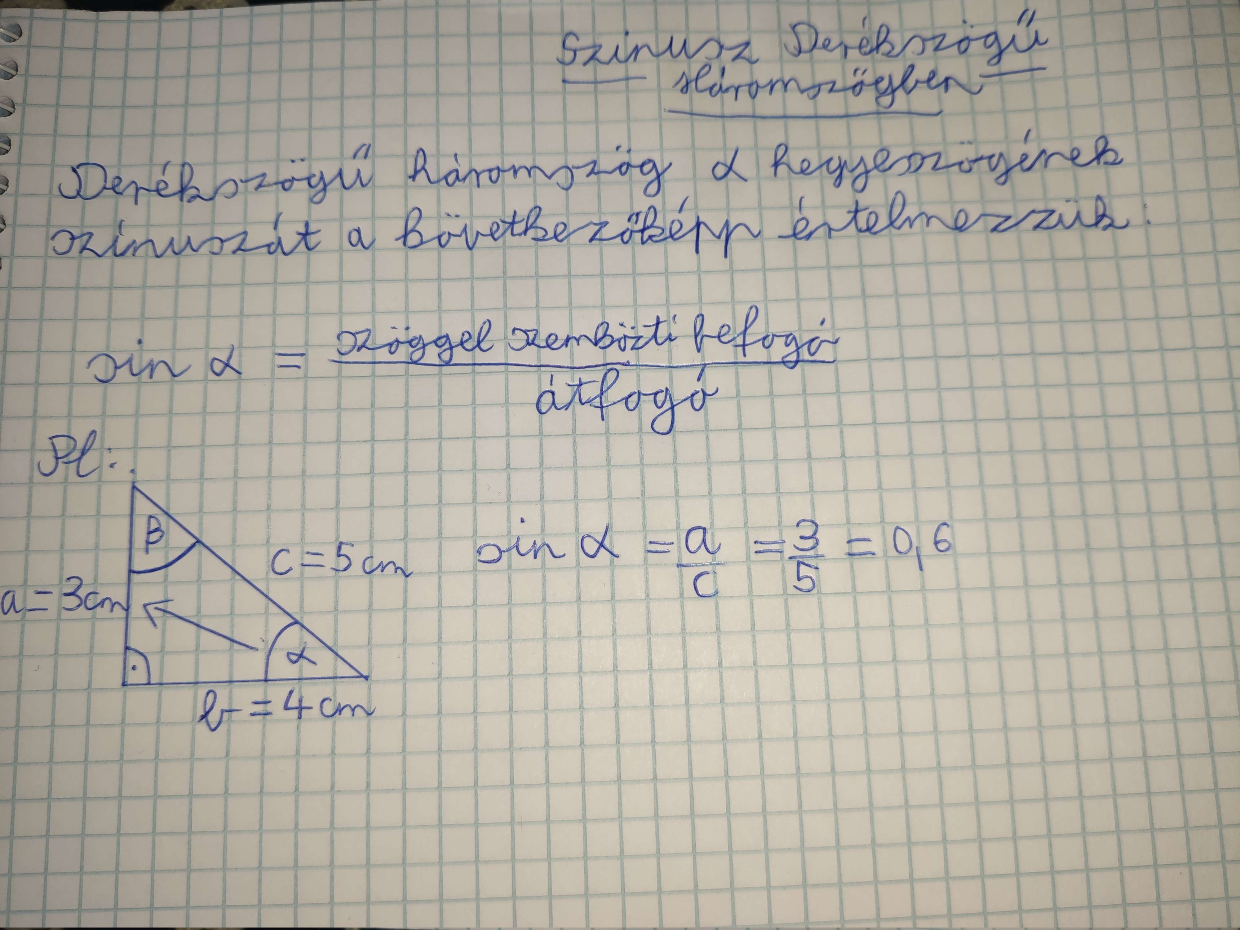 Szinusz derékszögű háromszögben
